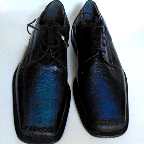 DAVID EDEN Genuine Lizard Ostrich Two Tone Dress Shoes Oxfords Size US 8 Navy main image 4